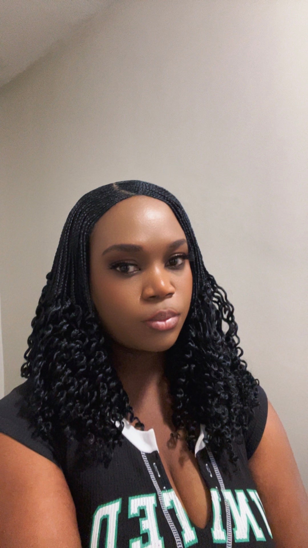 C-Part Cornrow with Curly Ends Black