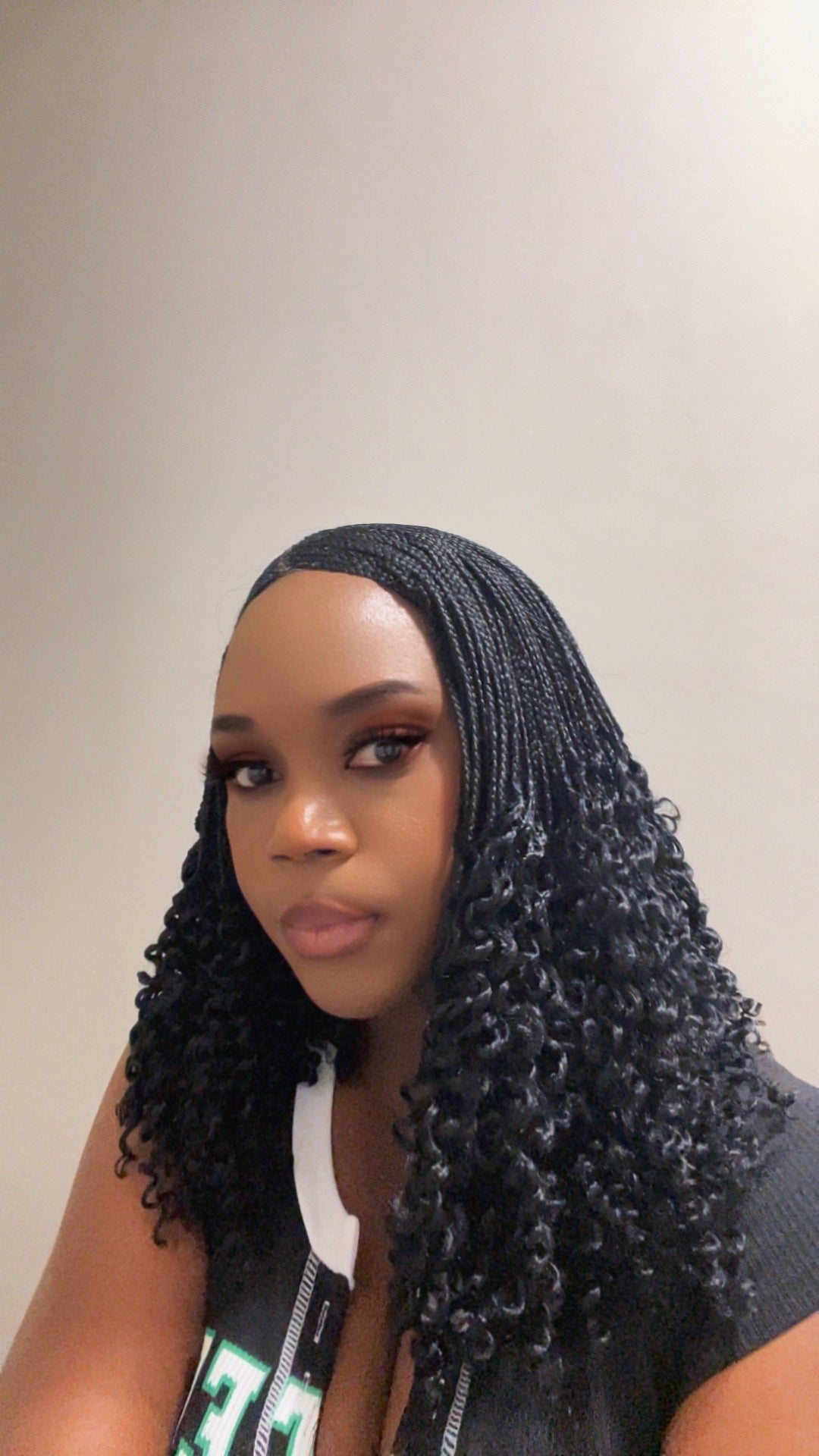 C-Part Cornrow with Curly Ends Black