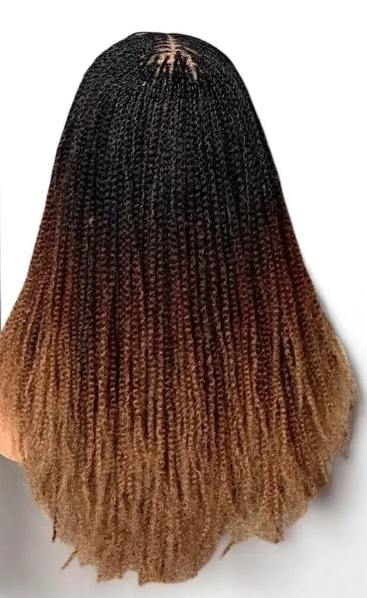 Soft Spring Twist wig with no-lace cutting, pre-tinted lace, lightweight wear-and-go, dark roots to caramel ombre.
