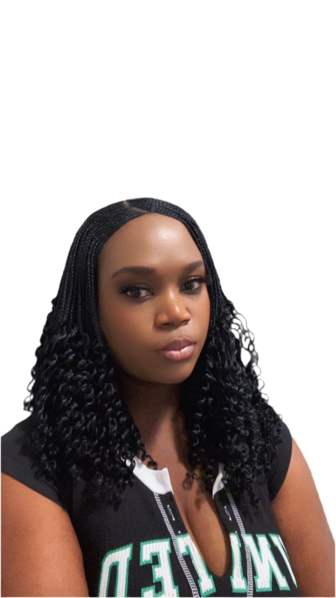 C-Part Cornrow with Curly Ends Black