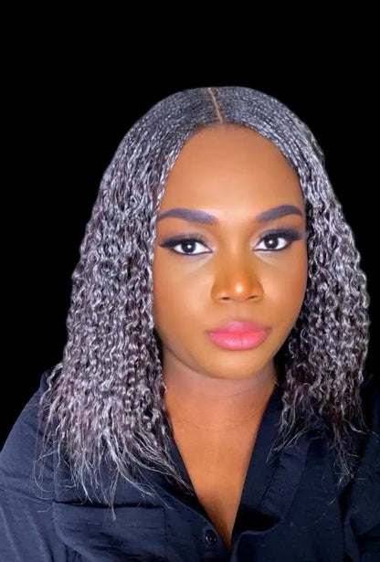 Micro Braids with Curls Grey Color UUBRAIDEDWIGS