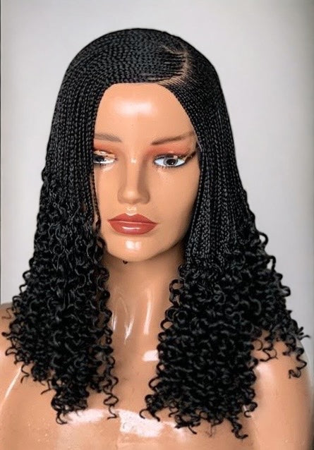 C-Part Cornrow with Curly Ends Black