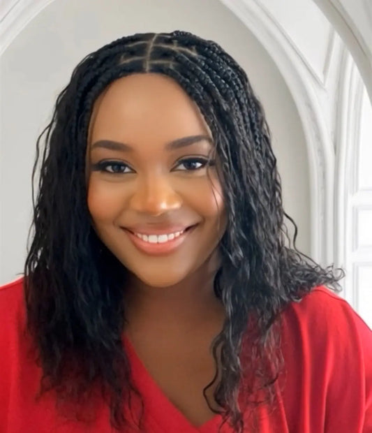 Boho Braids Black Wig With Human Hair Blend Lightweight Easy Wear UUBRAIDEDWIGS