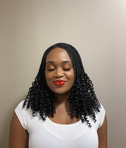 1B/ Black C Part Cornrow Wig With Curly Ends UUBRAIDEDWIGS