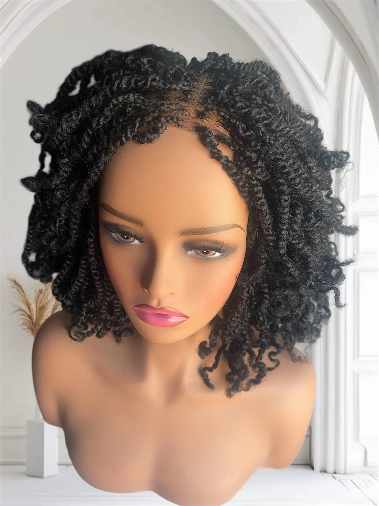 Short Kinky Twist Wig With Pre Tinted Lace In Black UUBRAIDEDWIGS