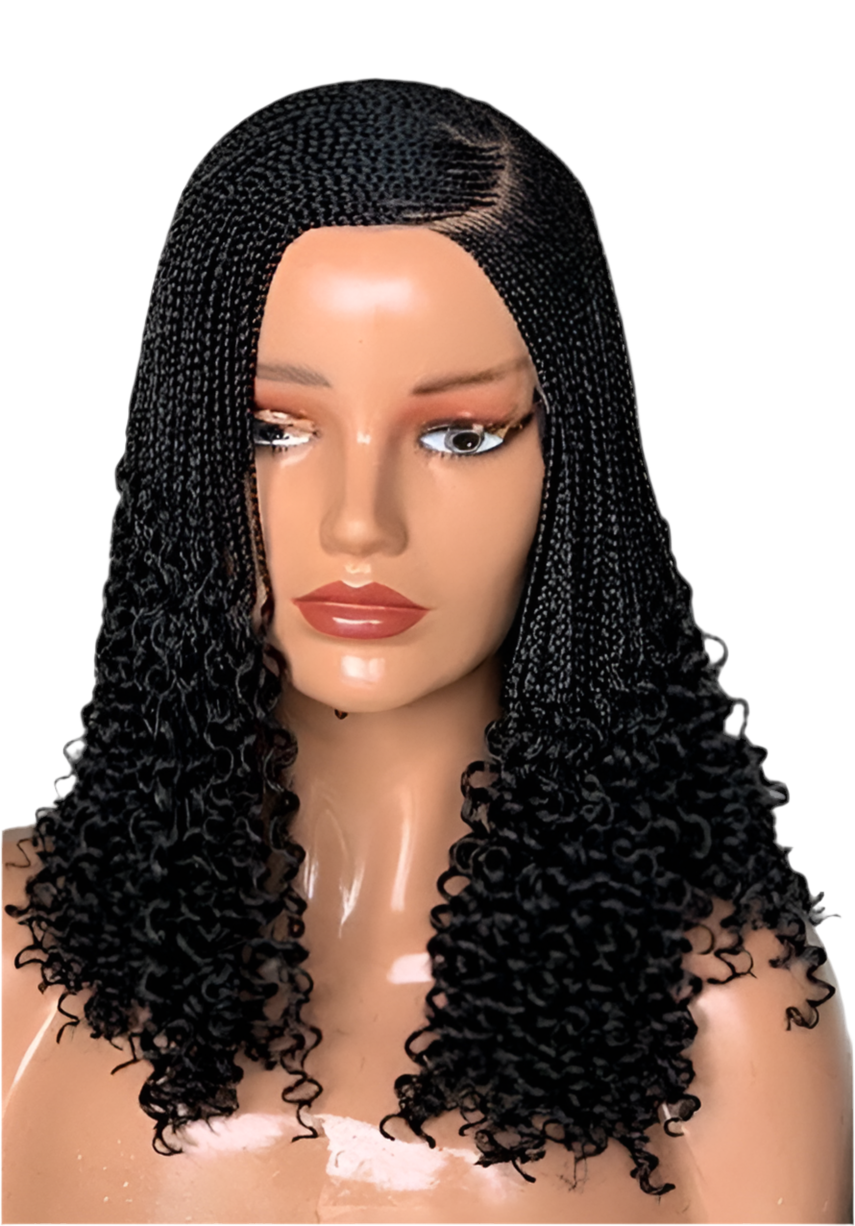 C-Part Cornrow with Curly Ends Black