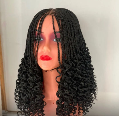 Goddess Box Braids With Curly Ends Lace Pre Tinted 18 Inch 1B Black Wig UUBRAIDEDWIGS