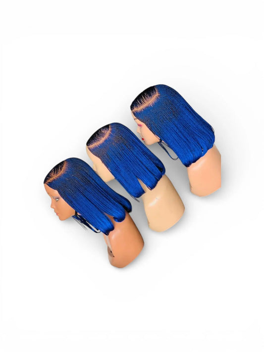 C Cut Blue Cornrow Bob Wig Easy Wear No Glue No Lace Cutting UUBRAIDEDWIGS