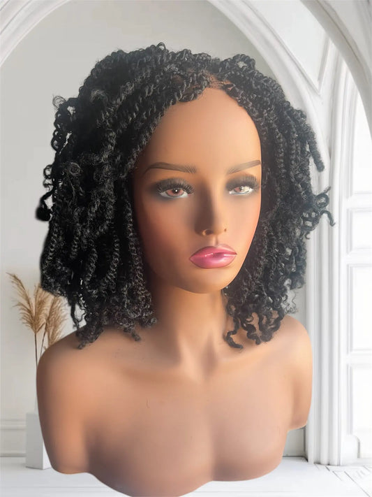 Short Kinky Twist Wig With Pre Tinted Lace In Black UUBRAIDEDWIGS