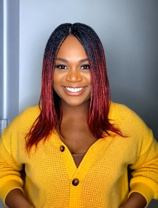 Feathers Braids Ombré Burgundy Ready To Wear Hair Extensions UUBRAIDEDWIGS
