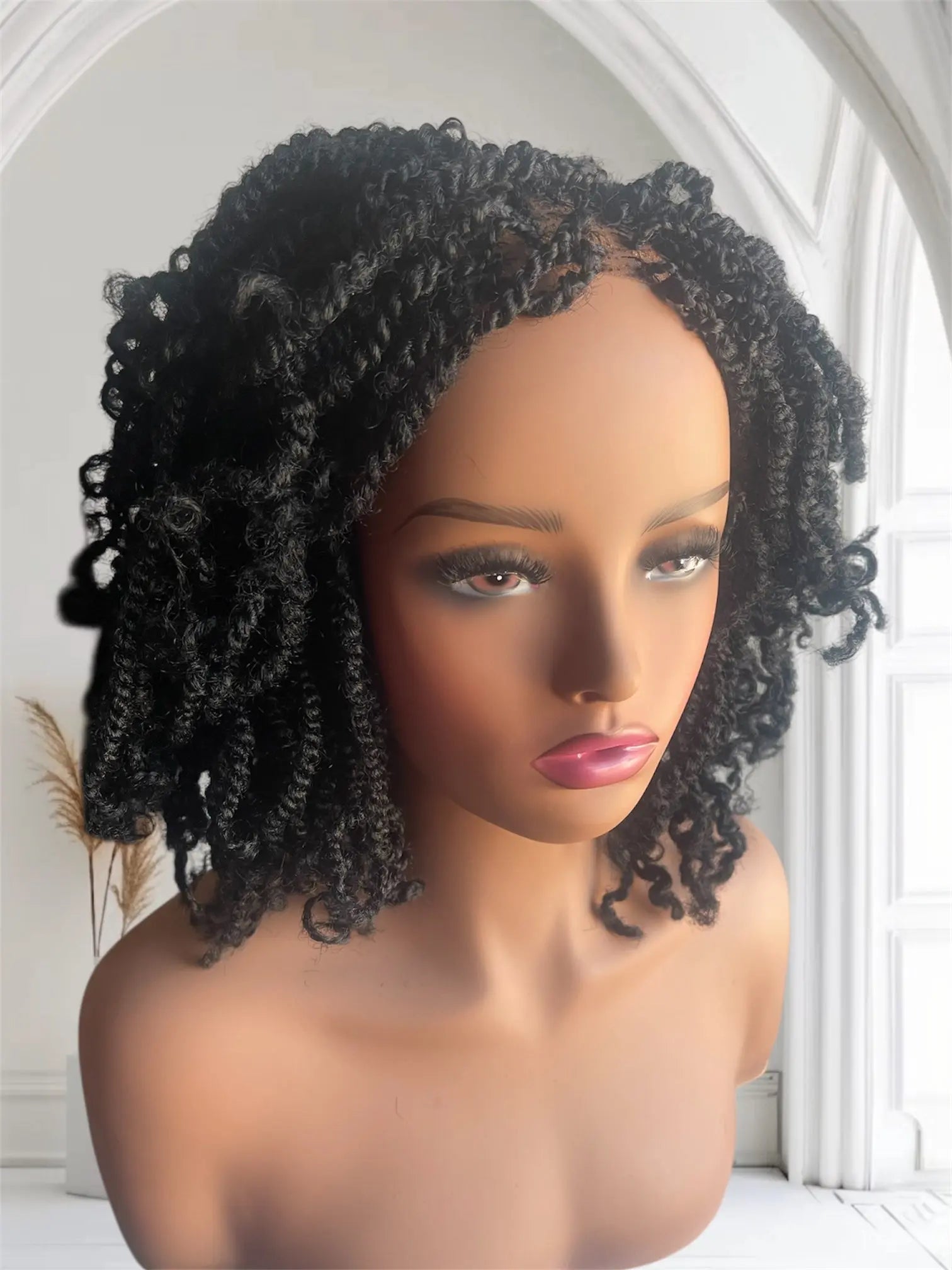 Short Kinky Twist Wig With Pre Tinted Lace In Black UUBRAIDEDWIGS