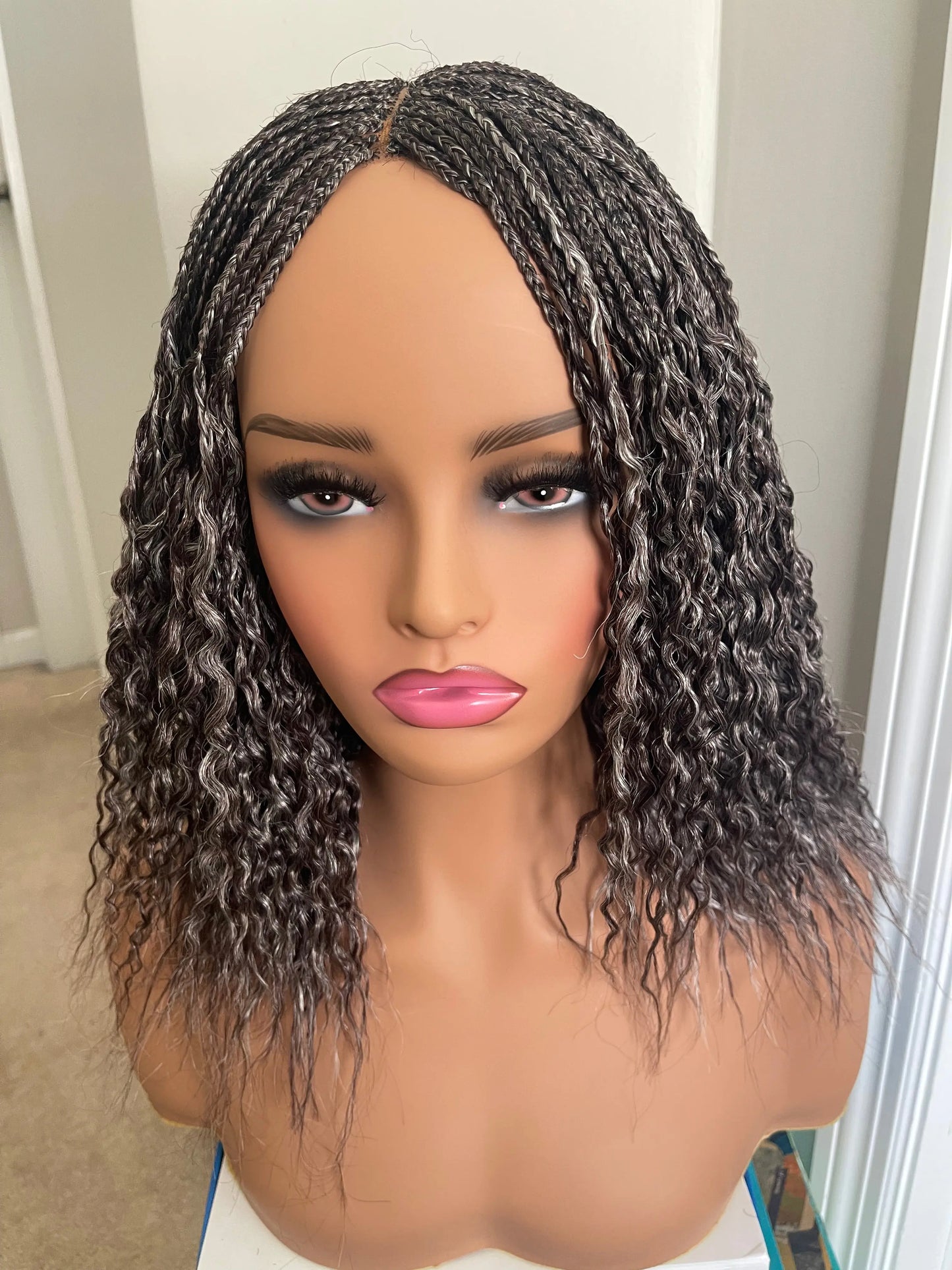 Micro Braids with Curls Grey Color UUBRAIDEDWIGS