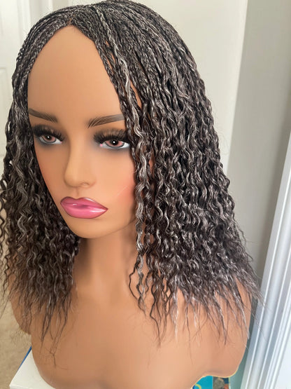 Micro Braids with Curls Grey Color UUBRAIDEDWIGS
