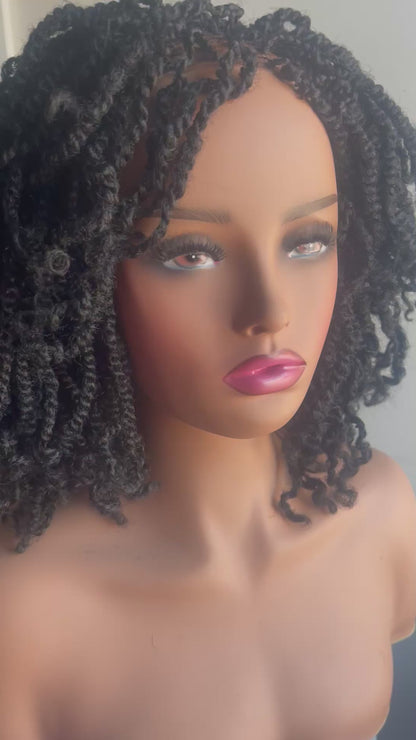 Short Kinky Twist Wig With Pre Tinted Lace In Black