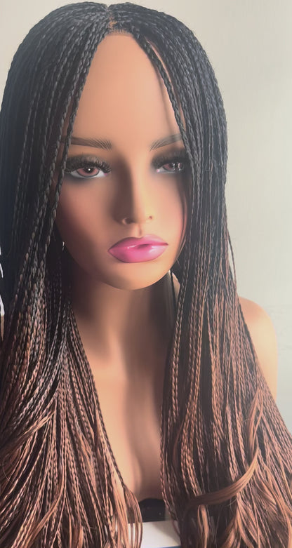 Spiral Curly Ends Braids Wig With Natural Hairline No Lace Cutting color 1B/33